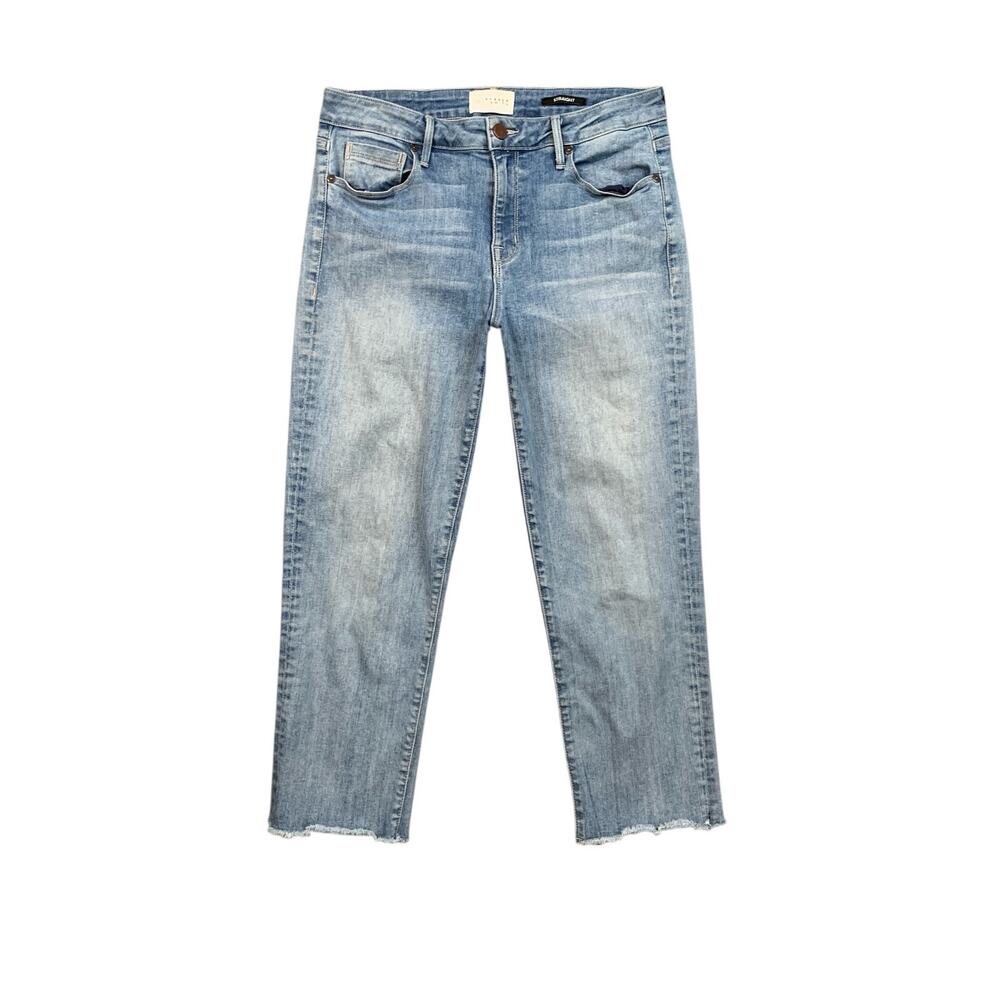 Parker Smith Jeans Womens 30 Blue Denim Straight Frayed Raw Hem Stretch Capri